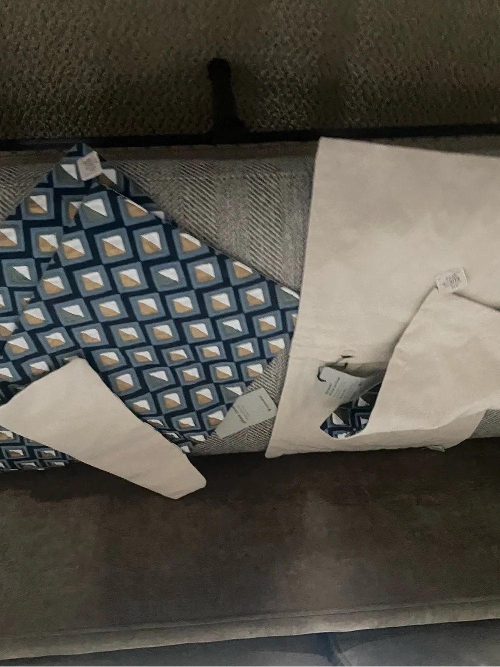 4-West Elm Blue Geometric Accent Pillow decor covers button back NEW